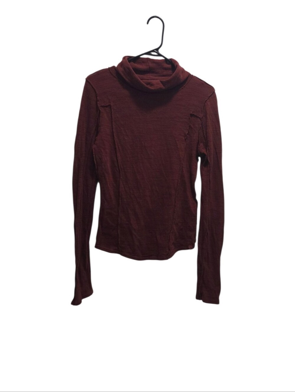 Free People We The Free Garnet Cotton Turtleneck Top Raw Seam Long Sleeve S